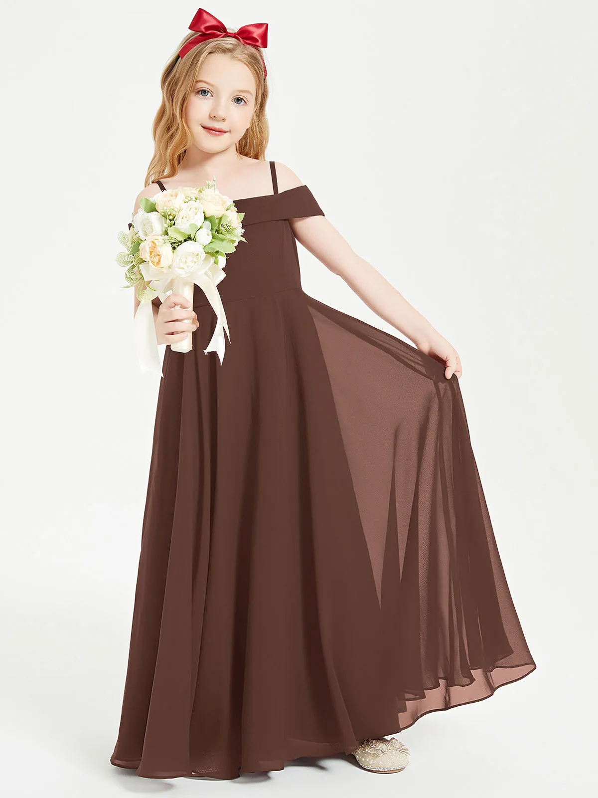Chic Junior Bridesmaid Dresses Off the Shoulder Chocolate