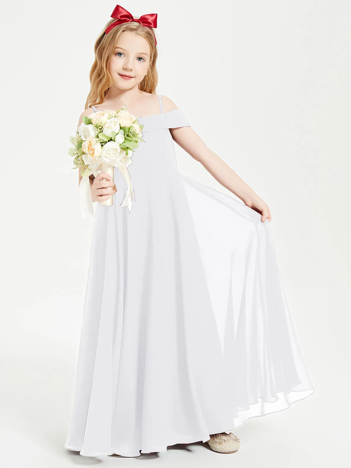 Chic Junior Bridesmaid Dresses Off the Shoulder White
