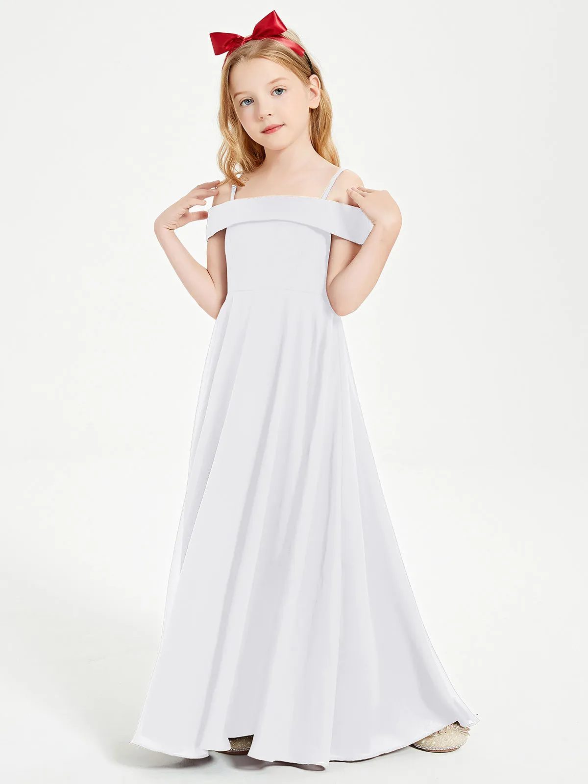 Chic Junior Bridesmaid Dresses Off the Shoulder White