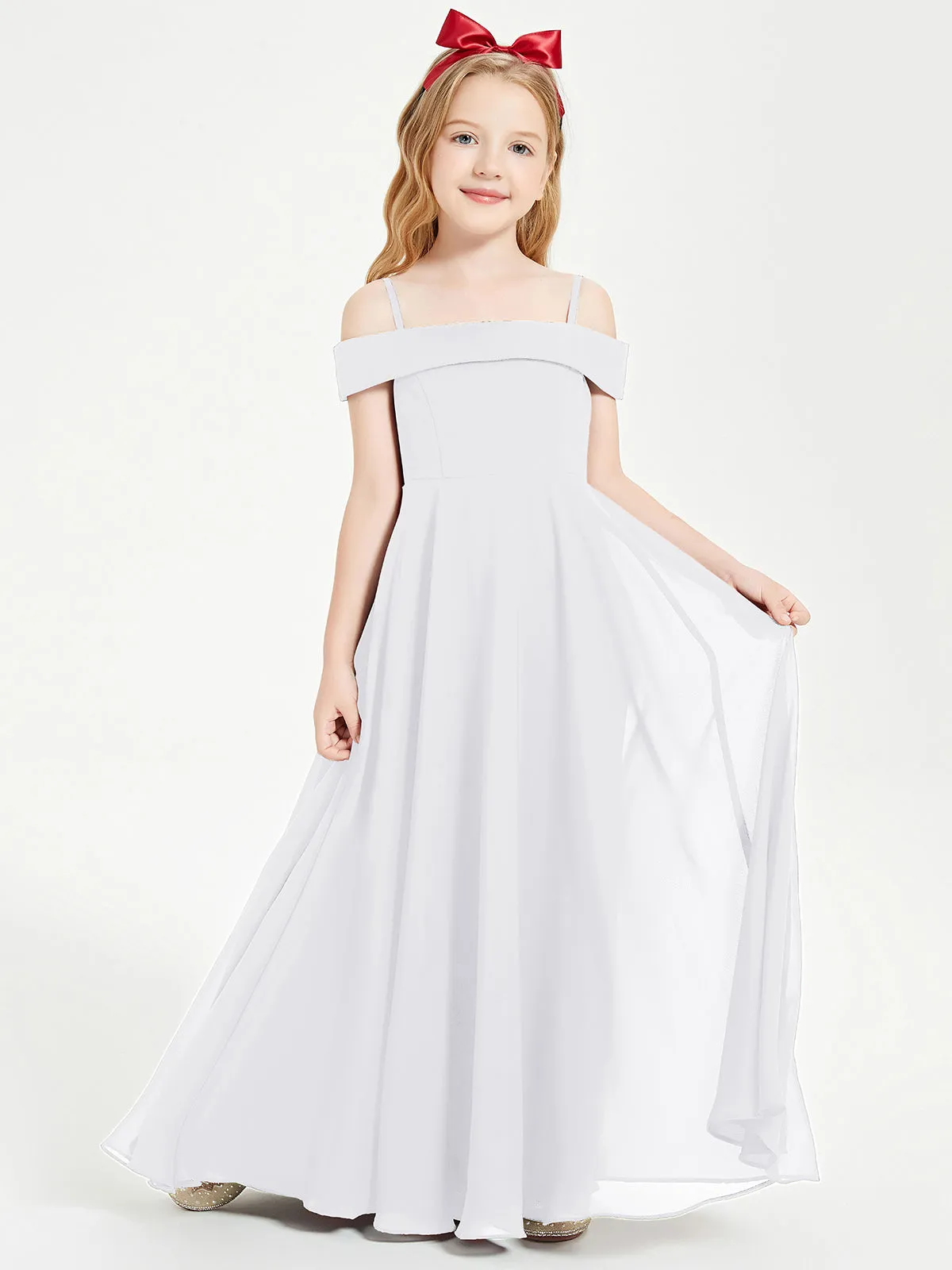 Chic Junior Bridesmaid Dresses Off the Shoulder White