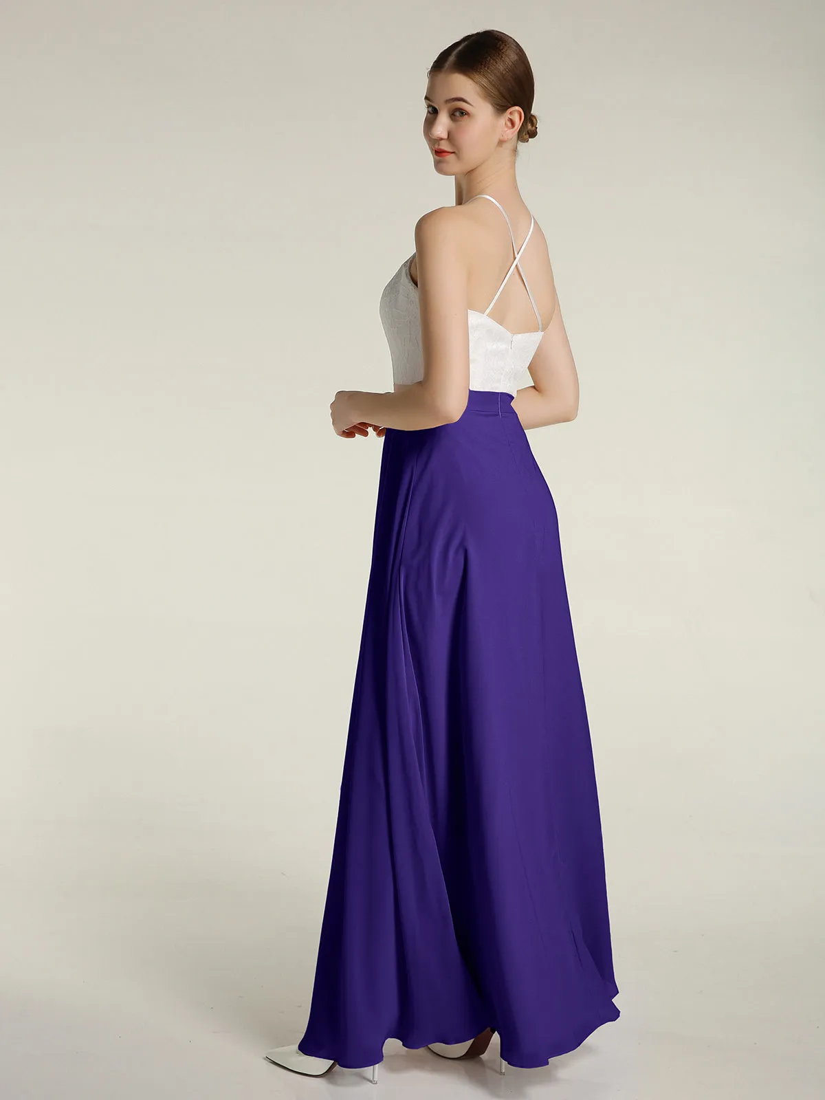 Chiffon Long Dresses with Ivory Lace Bodice-Regency