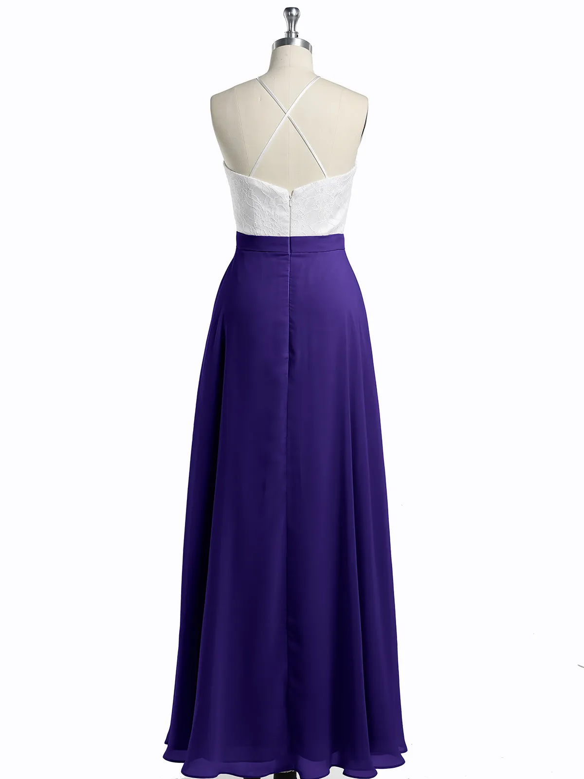Chiffon Long Dresses with Ivory Lace Bodice-Regency