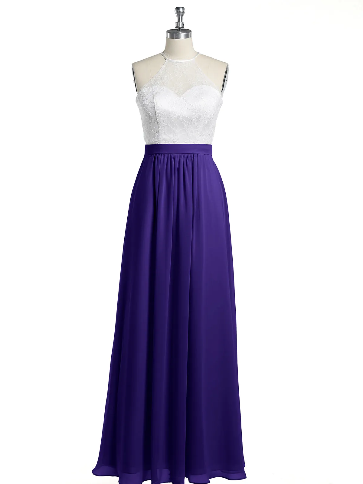 Chiffon Long Dresses with Ivory Lace Bodice-Regency