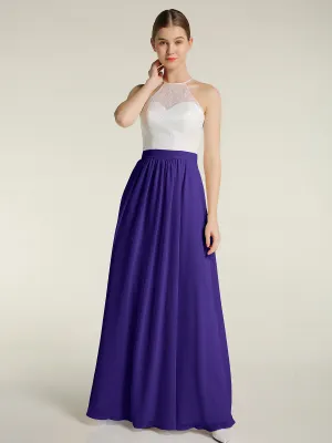 Chiffon Long Dresses with Ivory Lace Bodice-Regency