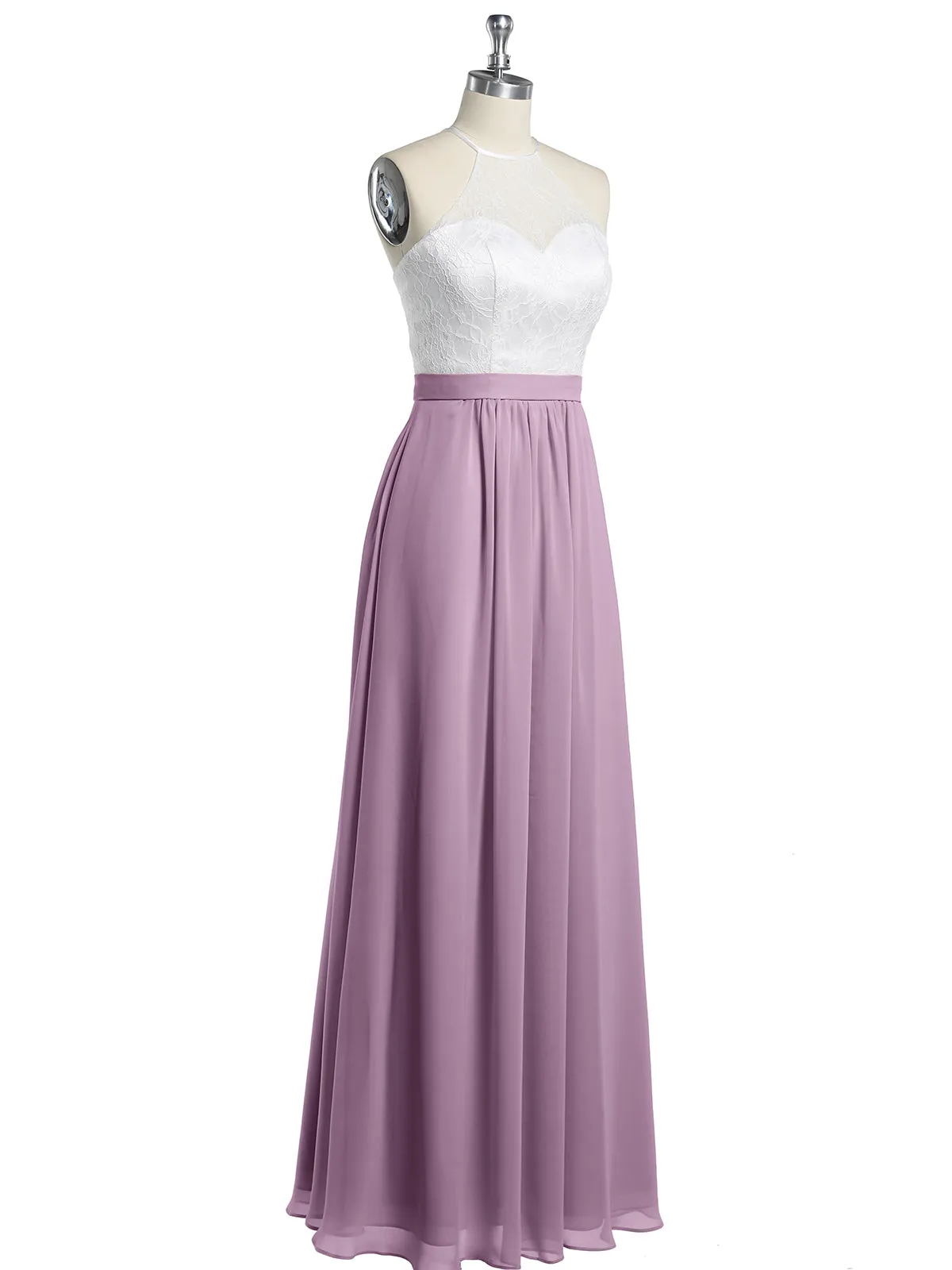 Chiffon Long Dresses with Ivory Lace Bodice-Wisteria Plus Size