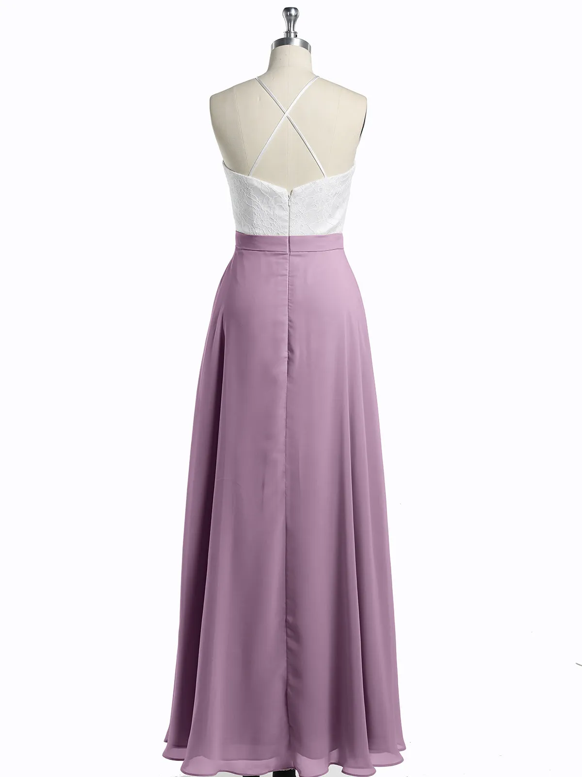 Chiffon Long Dresses with Ivory Lace Bodice-Wisteria Plus Size