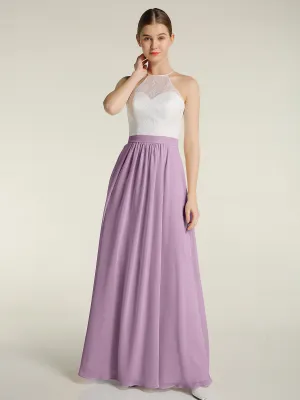 Chiffon Long Dresses with Ivory Lace Bodice-Wisteria Plus Size