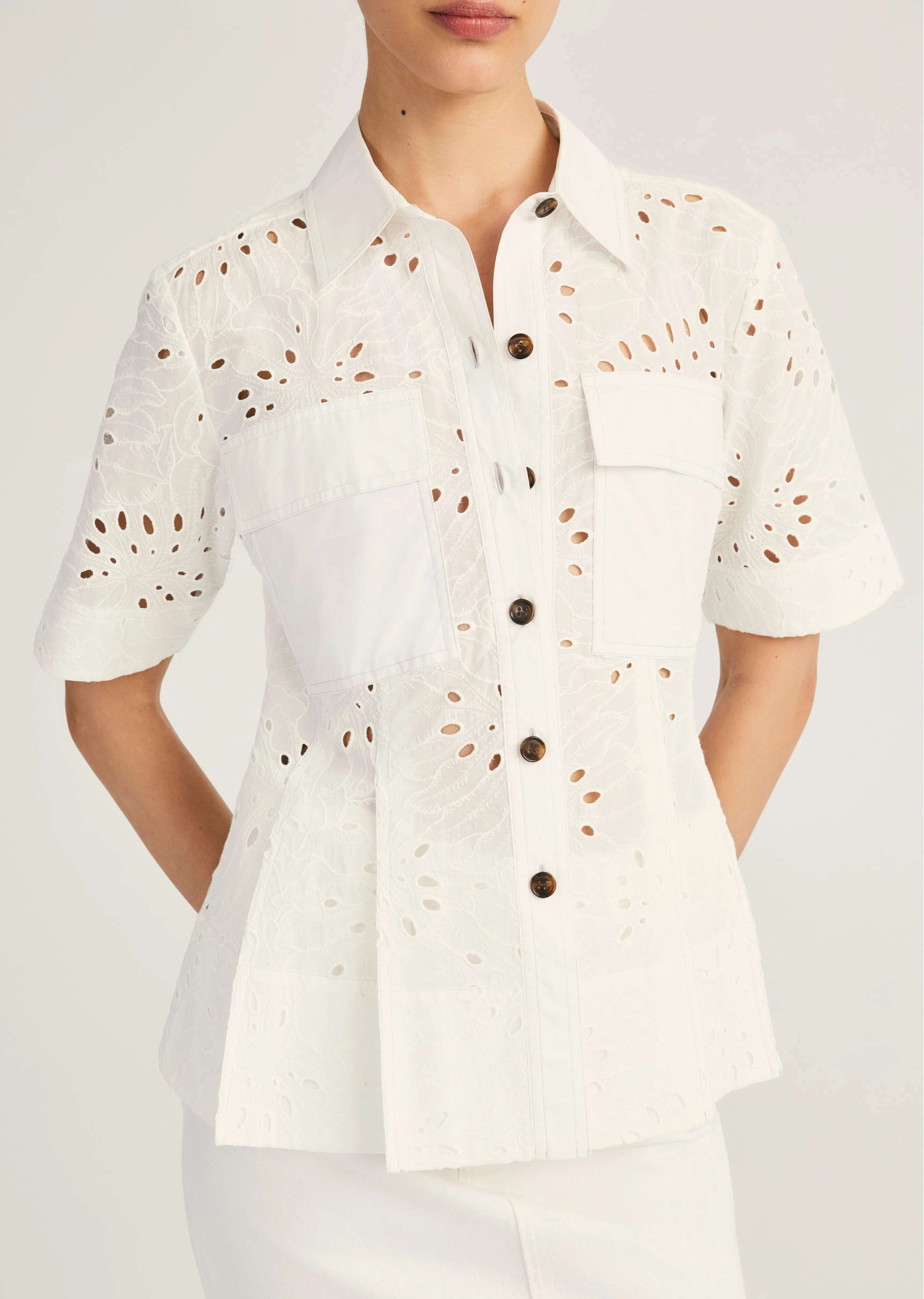 Cilou Short Sleeve Utility Shirt - White-White