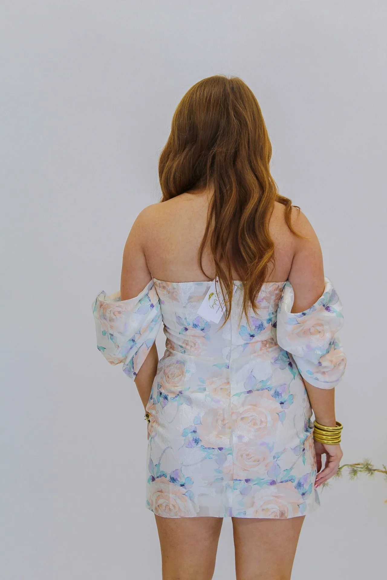 Classic Chic Off Shoulder Floral Mini Dress- Cream