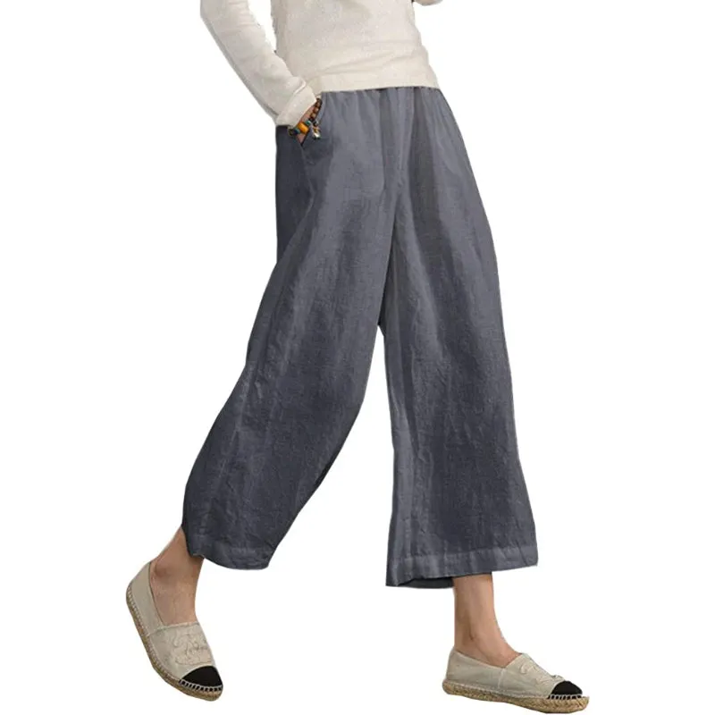 Comfy Loose Cotton Capris Cropped Wide Leg Pants