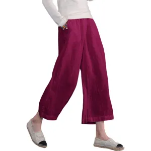 Comfy Loose Cotton Capris Cropped Wide Leg Pants