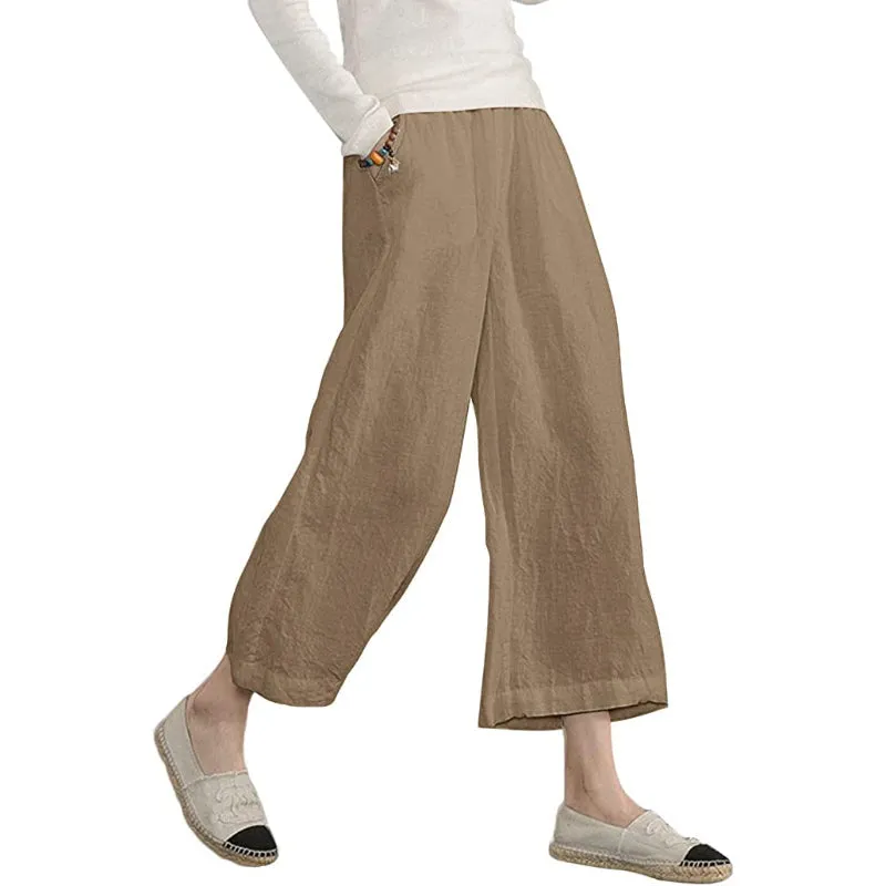 Comfy Loose Cotton Capris Cropped Wide Leg Pants