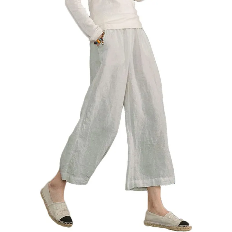 Comfy Loose Cotton Capris Cropped Wide Leg Pants