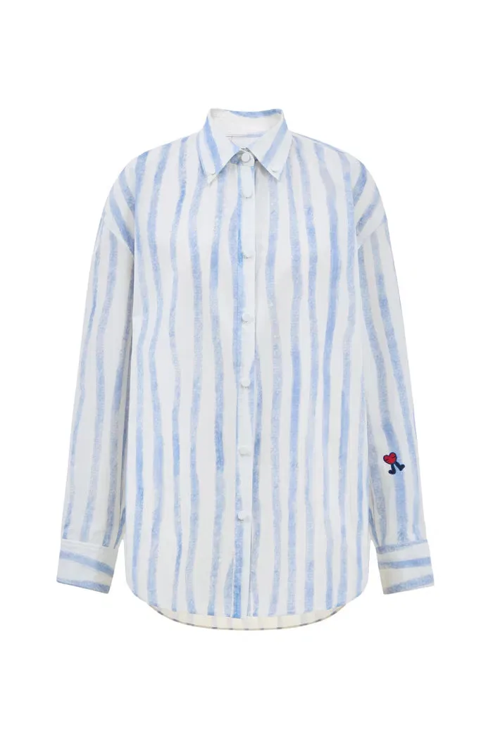 Conte Hand Painted Irregular Stripe Shirt in Cotton