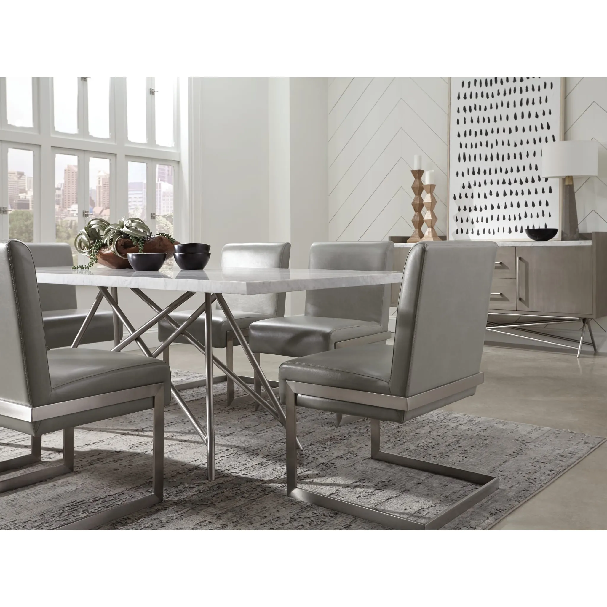 Coral Marble Rectangular Dining Table