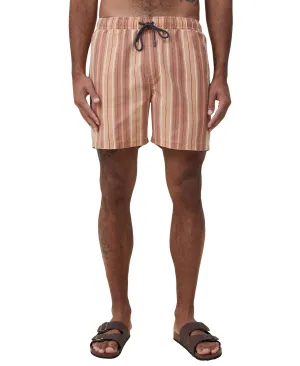 Cotton On Men's Kahuna Relaxed Fit Shorts Burnt Orange Stripe 2XL
