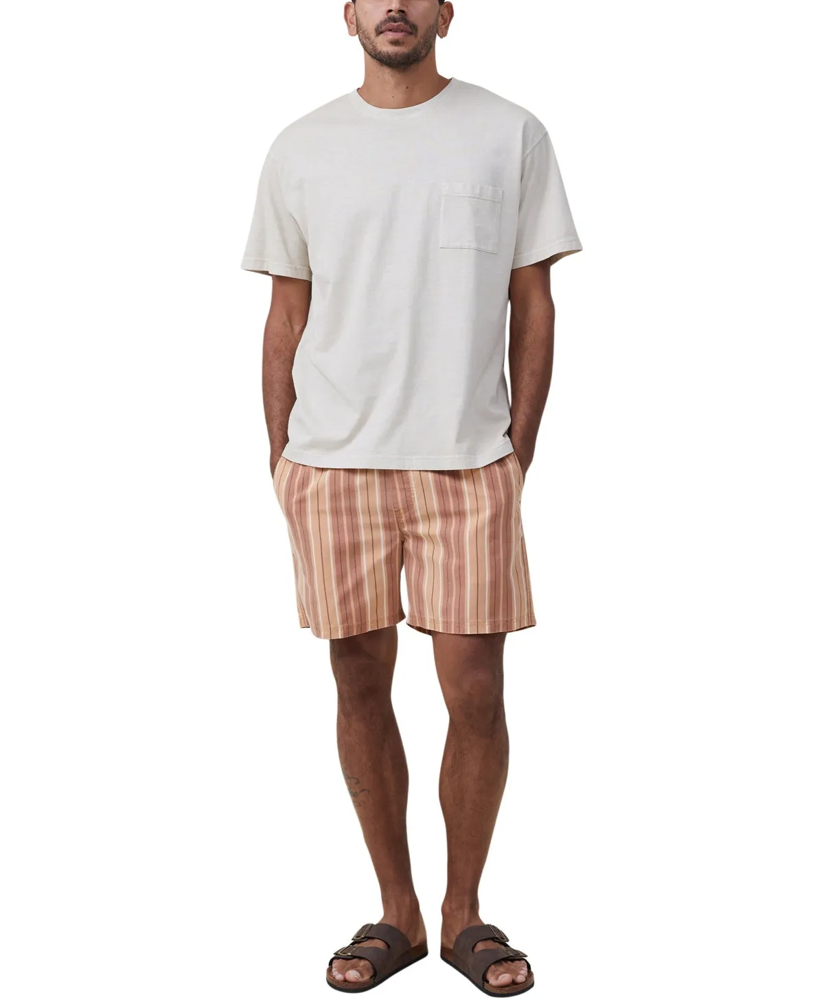 Cotton On Men's Kahuna Relaxed Fit Shorts Burnt Orange Stripe 2XL