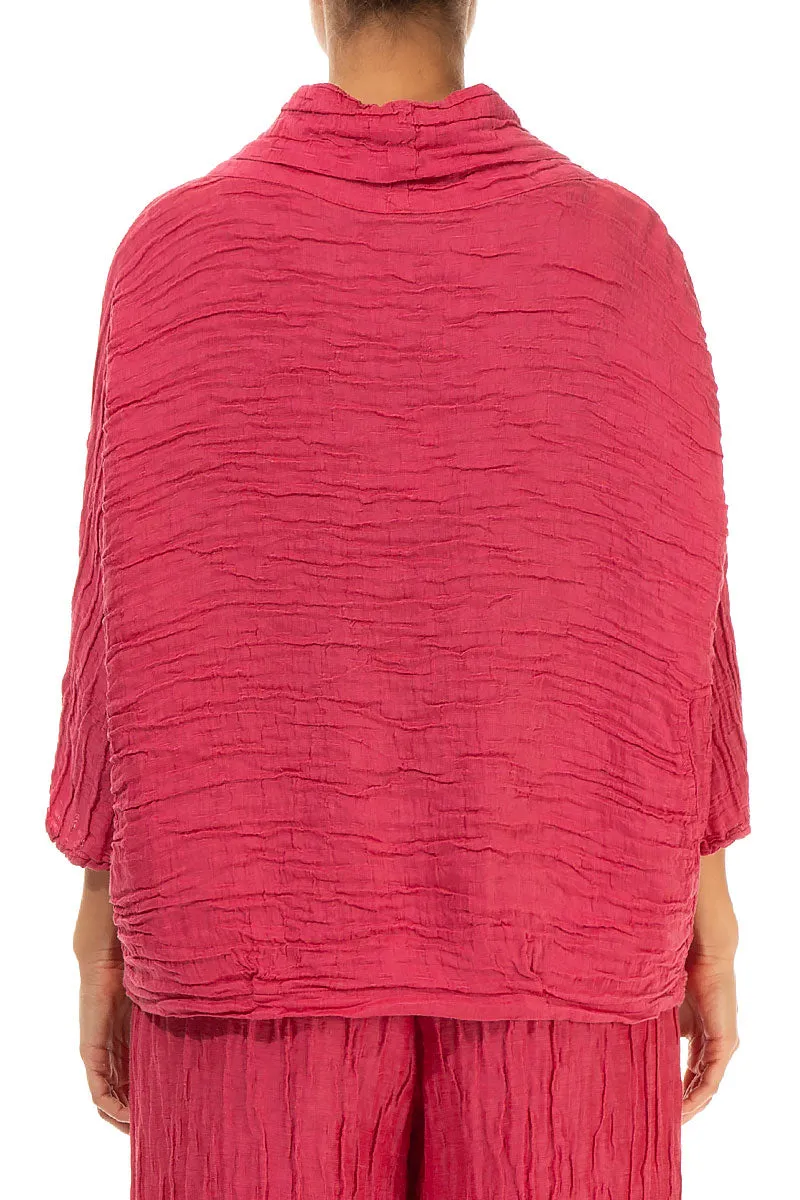 Cowl Neck Crinkled Raspberry Silk Blouse