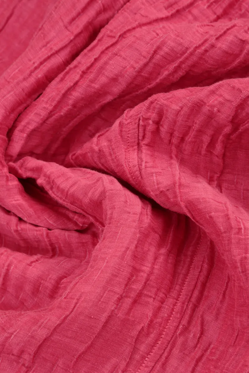 Cowl Neck Crinkled Raspberry Silk Blouse