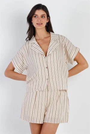 Cream & Taupe Stripe Shirt & Short Set /2-2-2