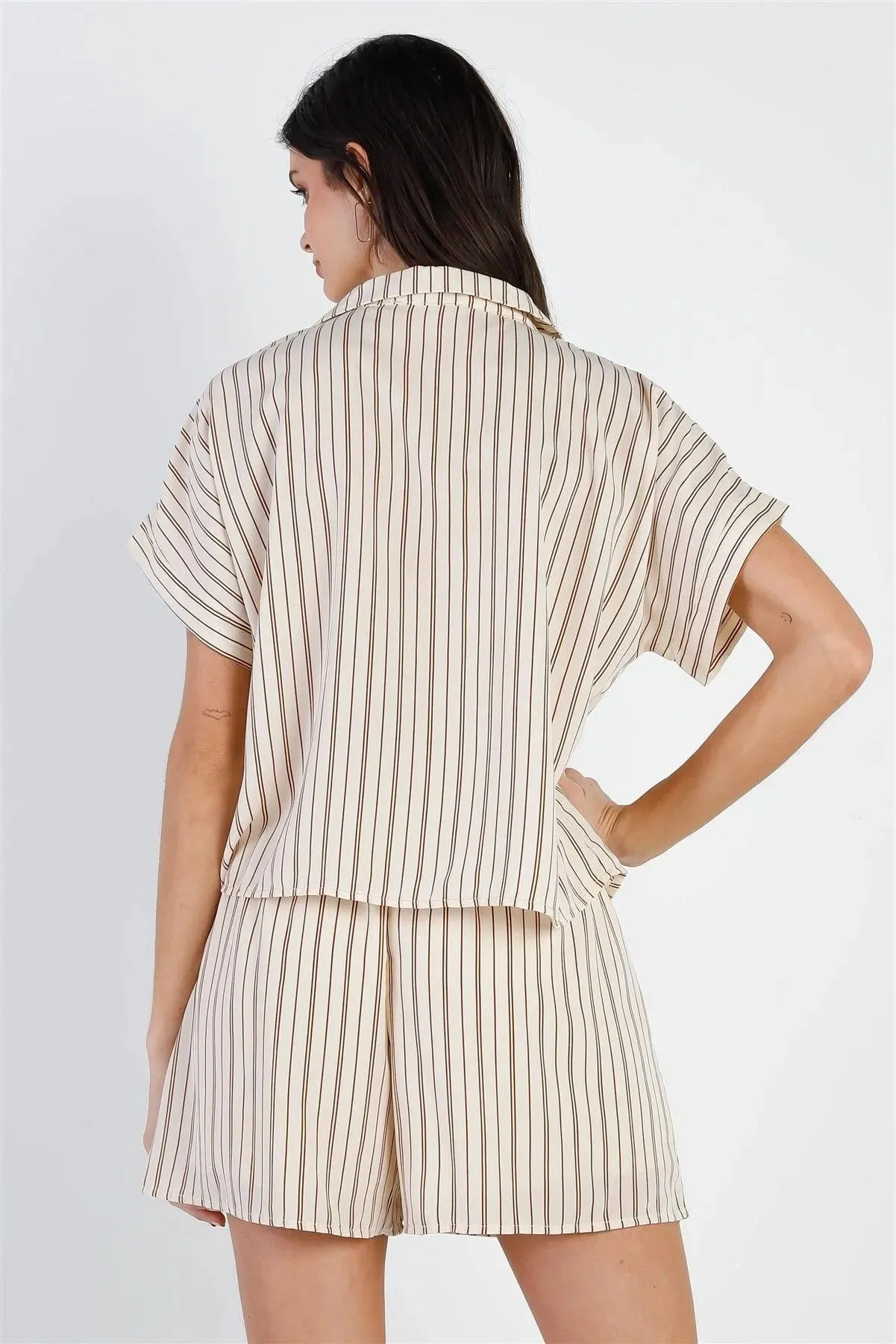Cream & Taupe Stripe Shirt & Short Set /2-2-2