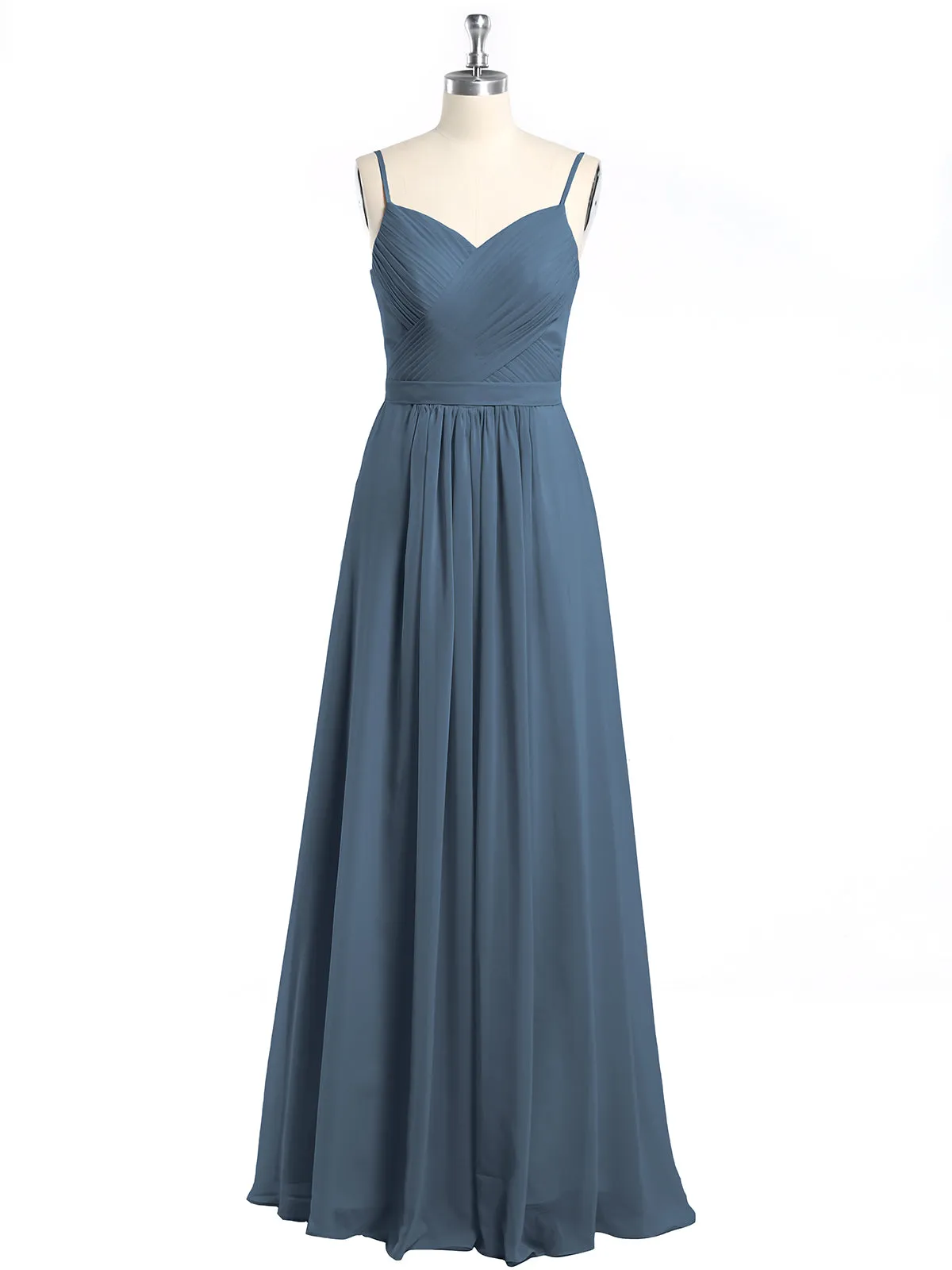 Cross Pleated Bodice Spaghetti Strap Dresses Slate Blue Plus Size