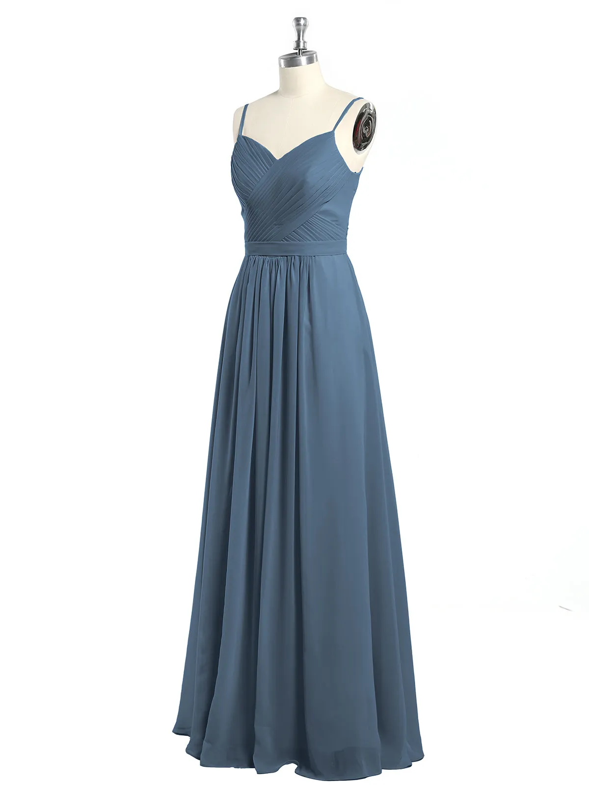 Cross Pleated Bodice Spaghetti Strap Dresses Slate Blue Plus Size