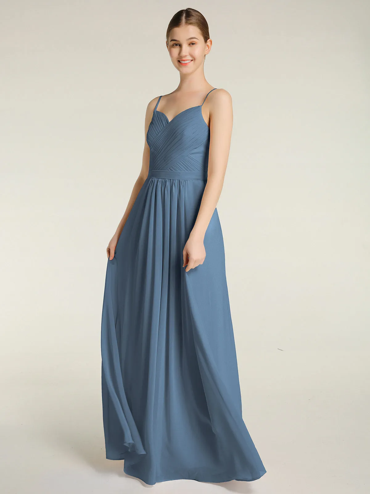 Cross Pleated Bodice Spaghetti Strap Dresses Slate Blue Plus Size