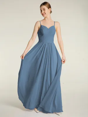 Cross Pleated Bodice Spaghetti Strap Dresses Slate Blue Plus Size