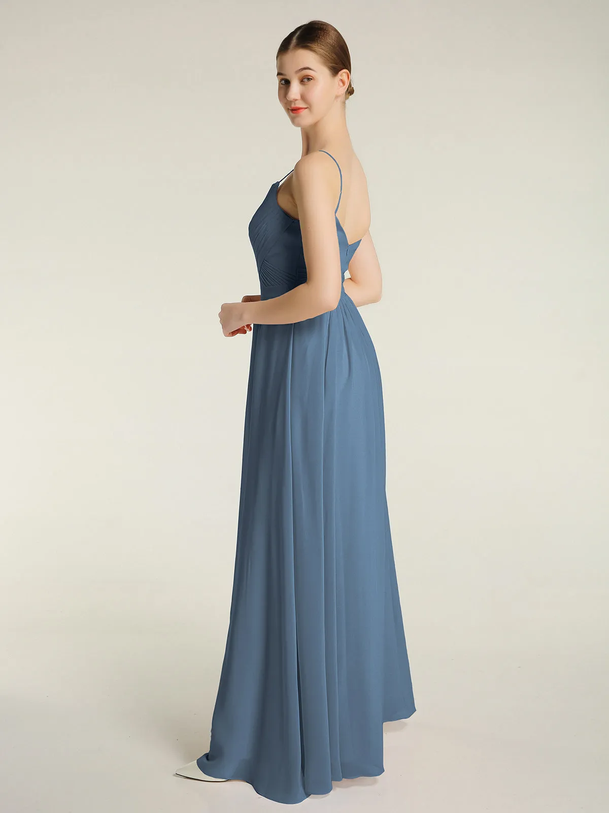 Cross Pleated Bodice Spaghetti Strap Dresses Slate Blue Plus Size