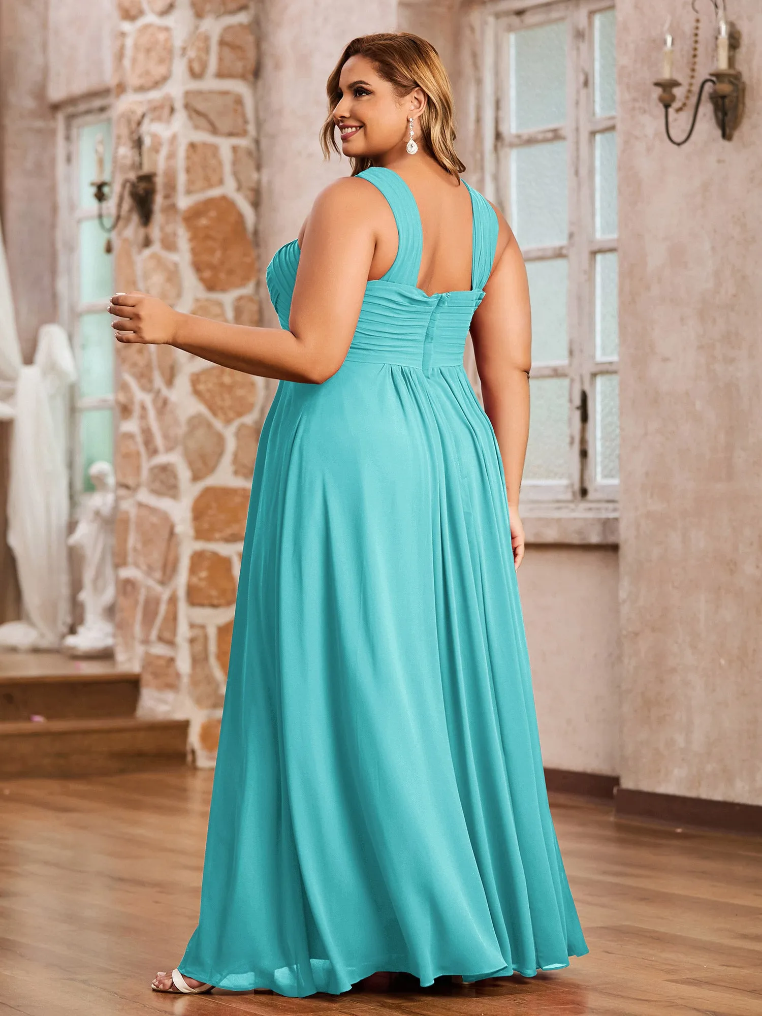 Cross Shoulder Strap Chiffon Dress with Empire Waist Jade Plus Size