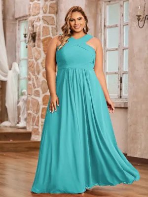 Cross Shoulder Strap Chiffon Dress with Empire Waist Jade Plus Size