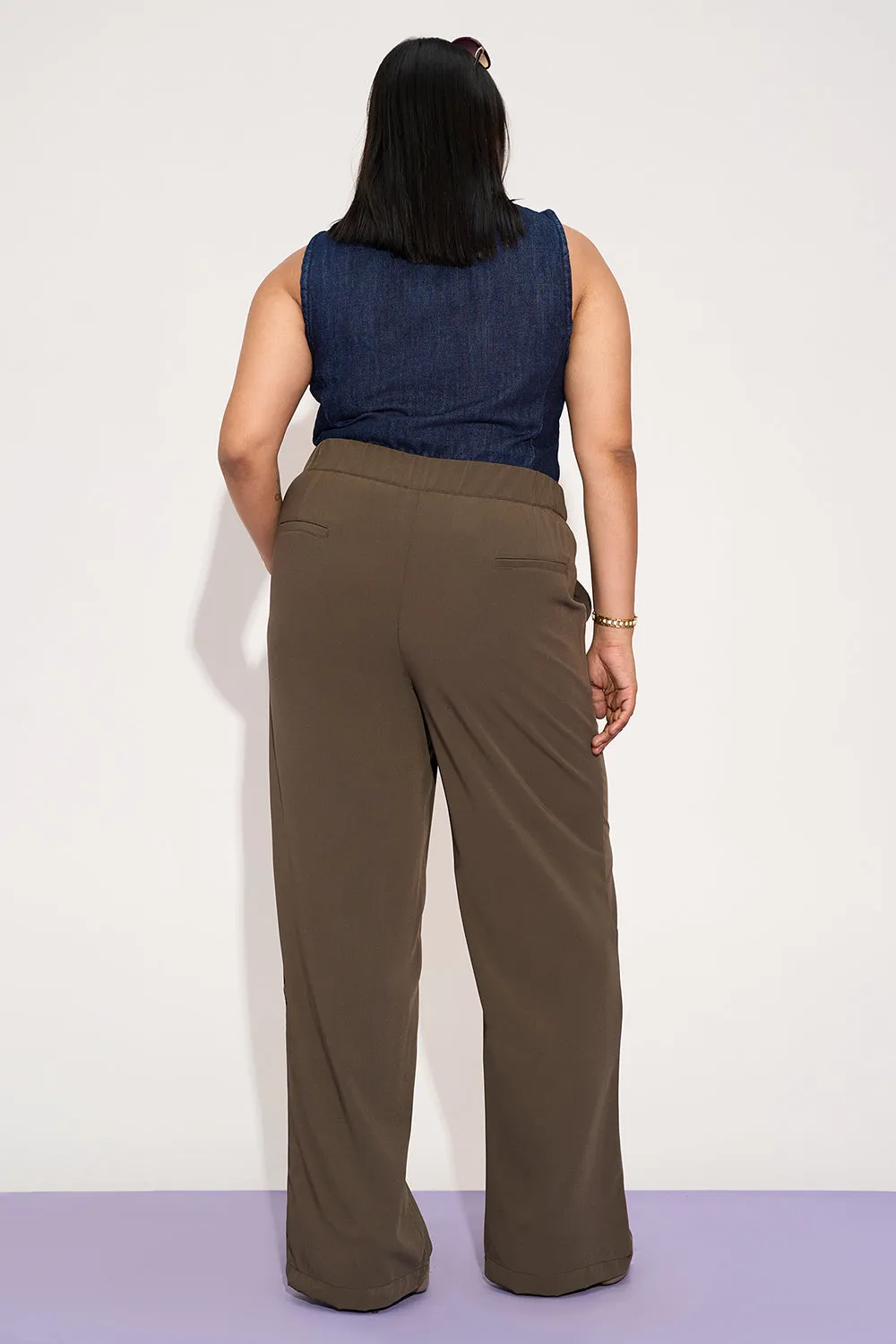 Dusky Brown Curve Pleated Double Button Korean Pants