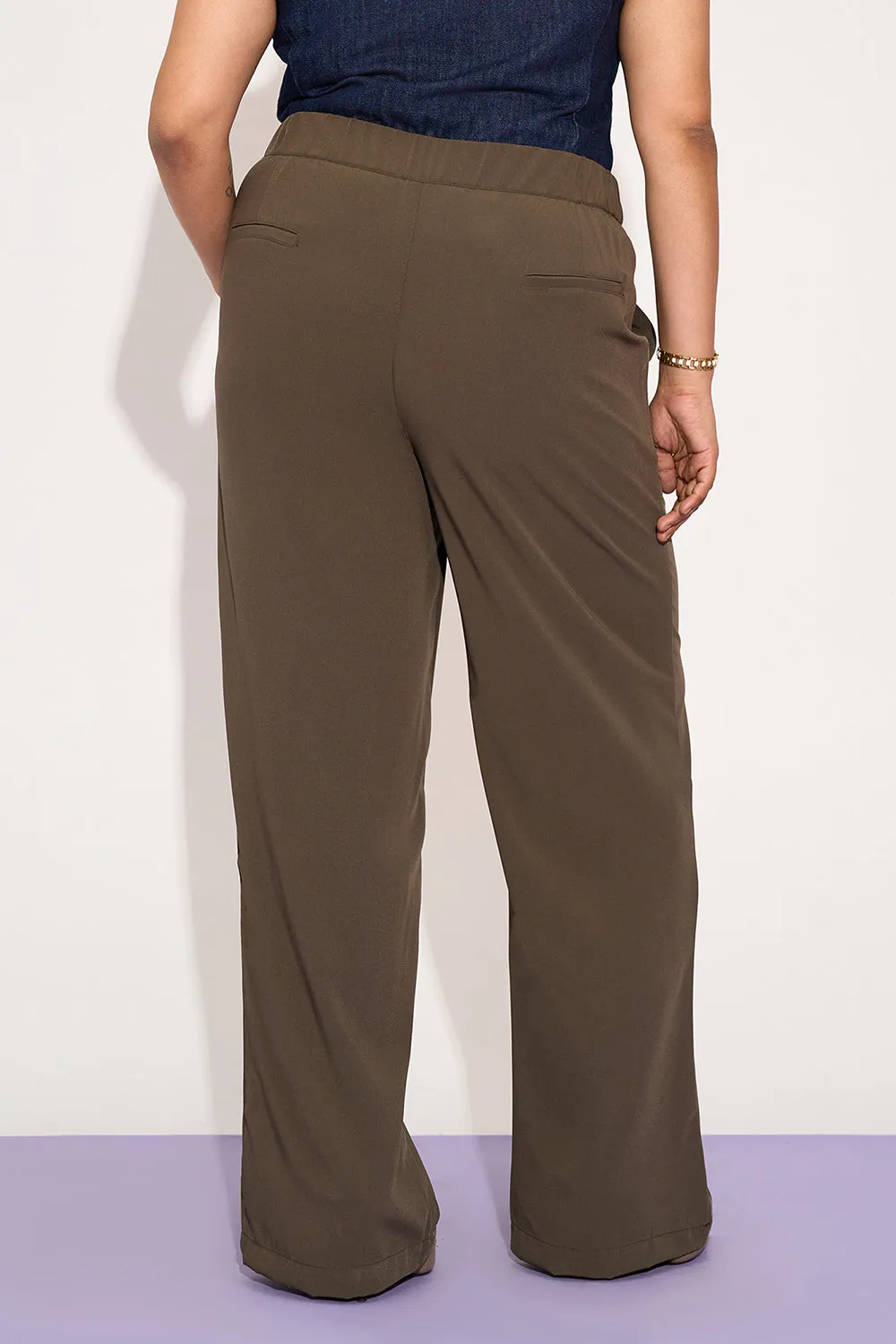 Dusky Brown Curve Pleated Double Button Korean Pants