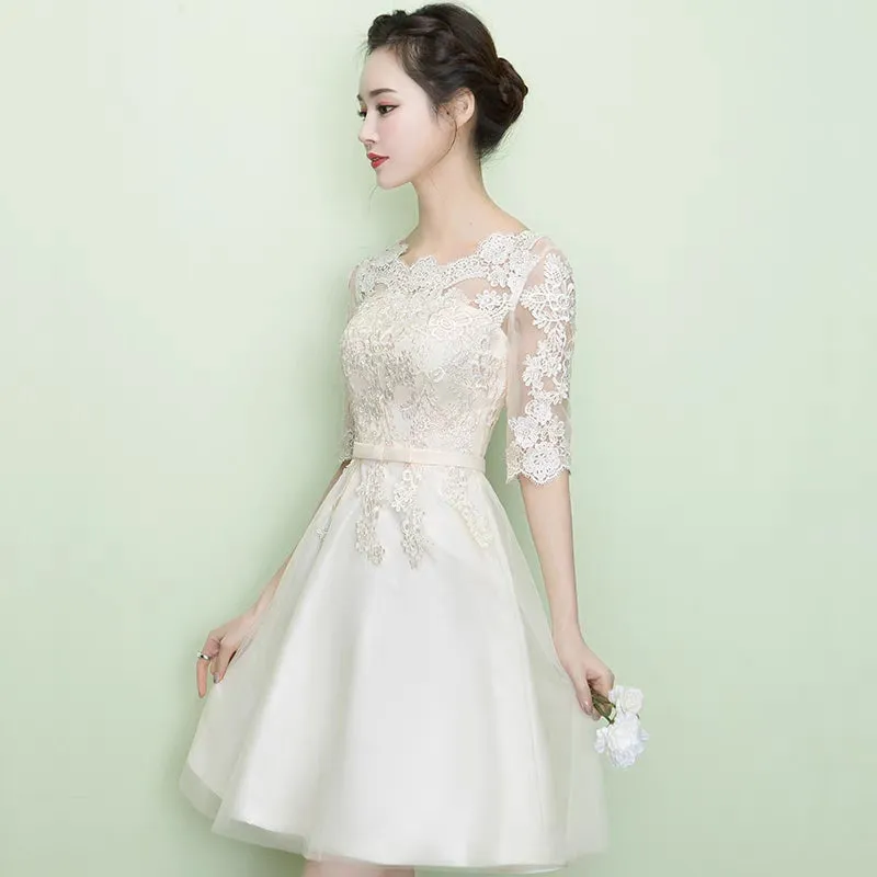 Elegant white lace semi formal 8th grade graduation college party prom dresses 2021#115545
