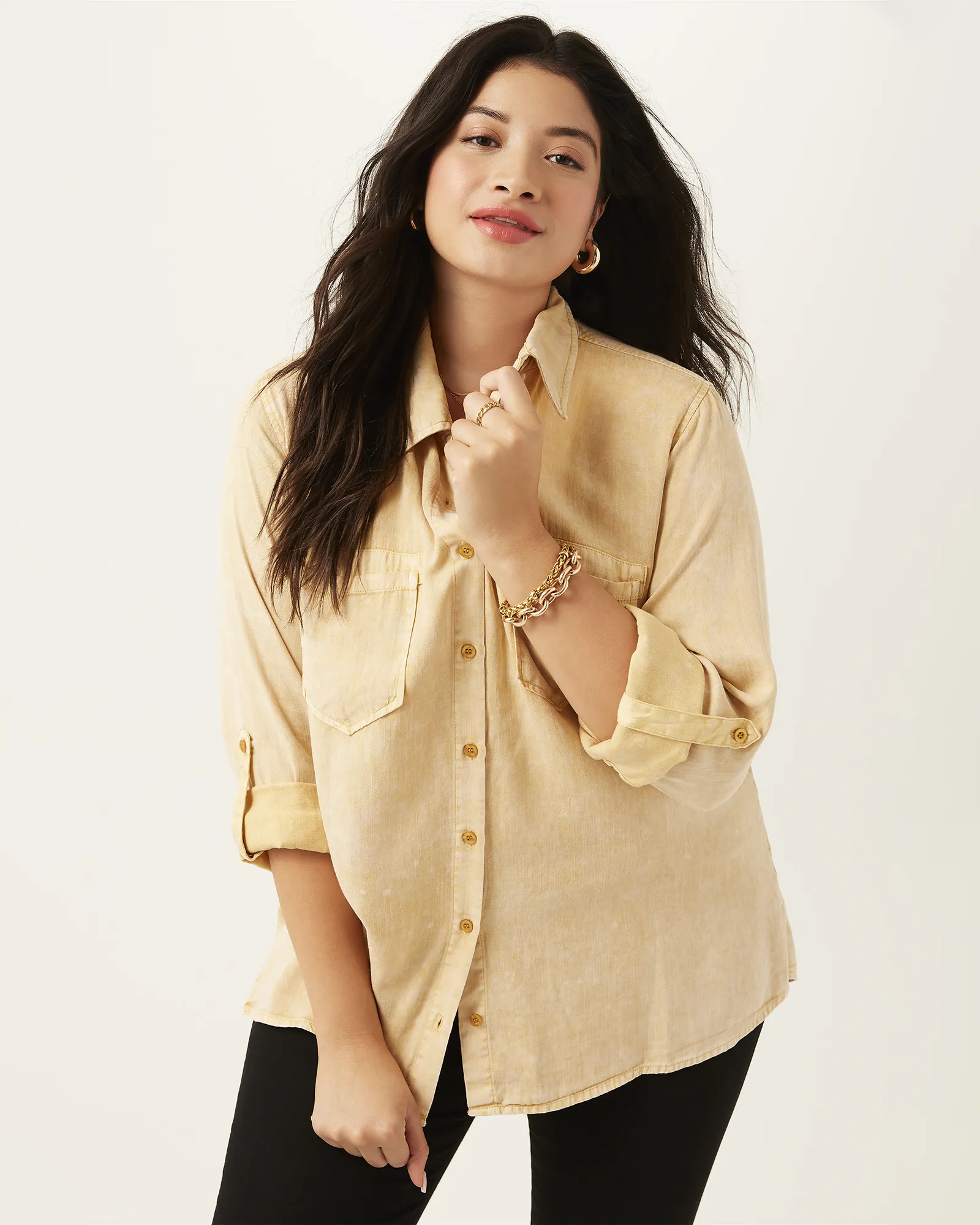 Ellie Split Back Quarter Sleeve Shirt | Golden
