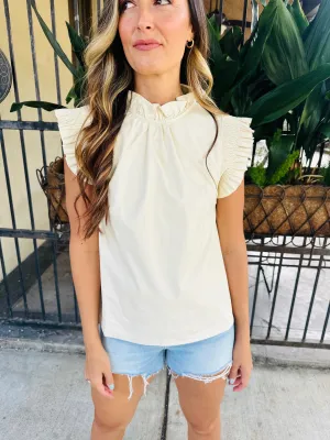 Flutter Sleeve Faux Leather Top- Cream