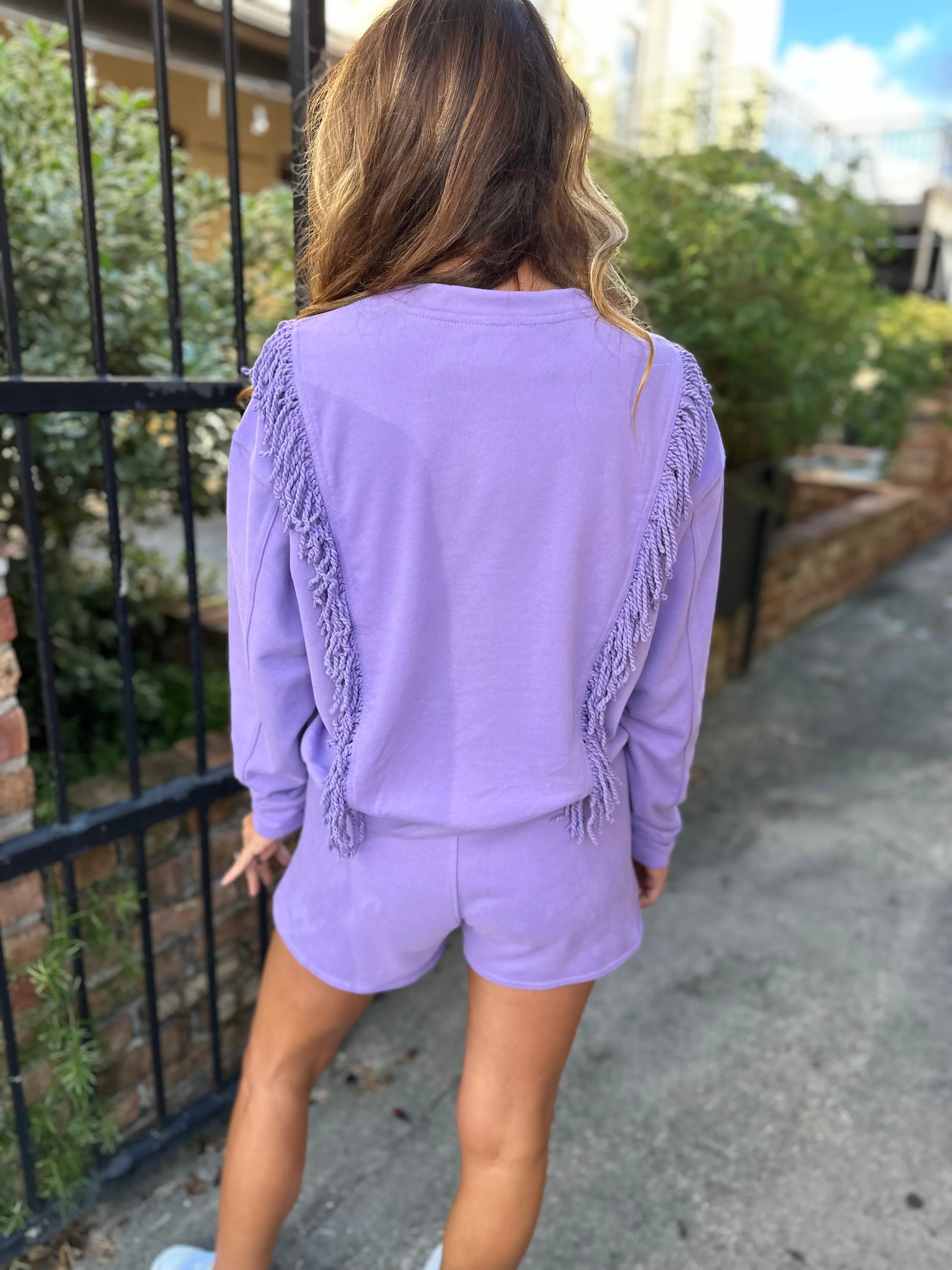 Fringe Sweatshirt- Purple