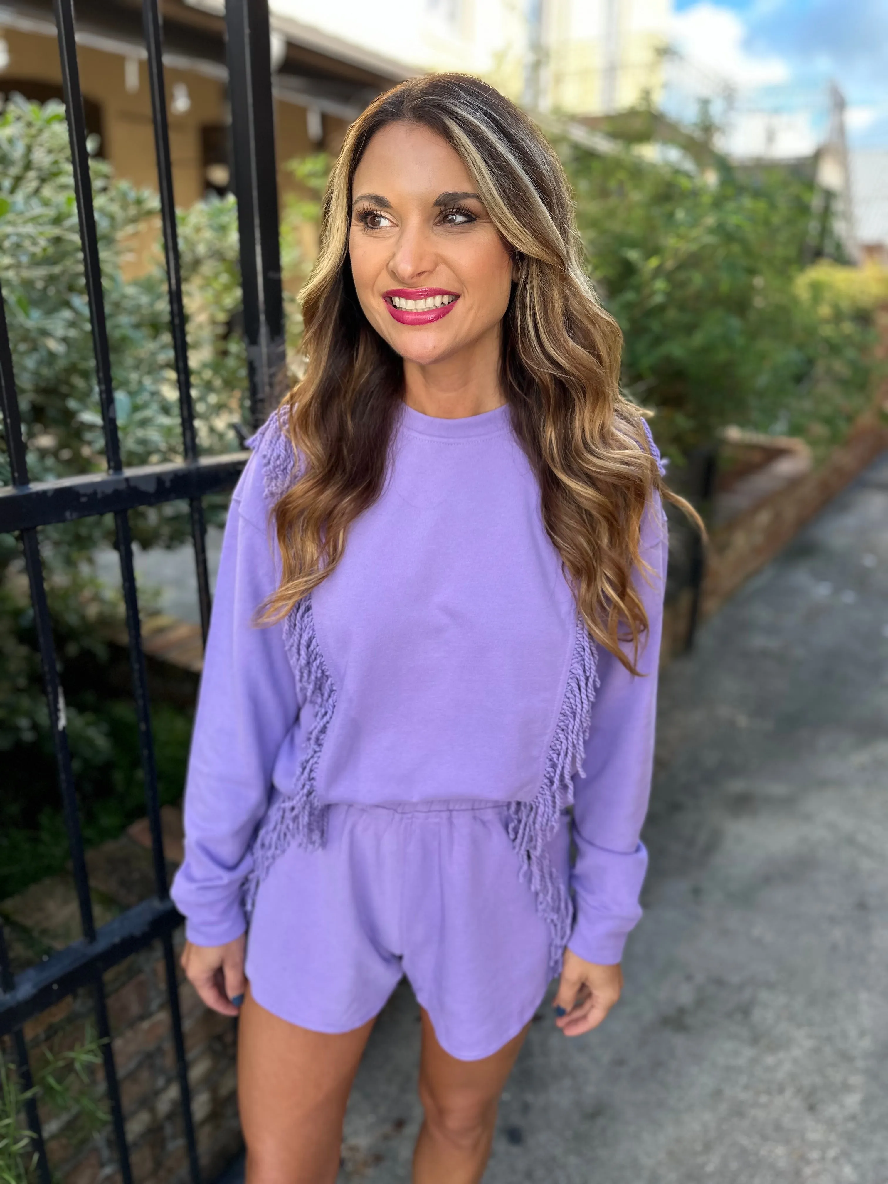 Fringe Sweatshirt- Purple