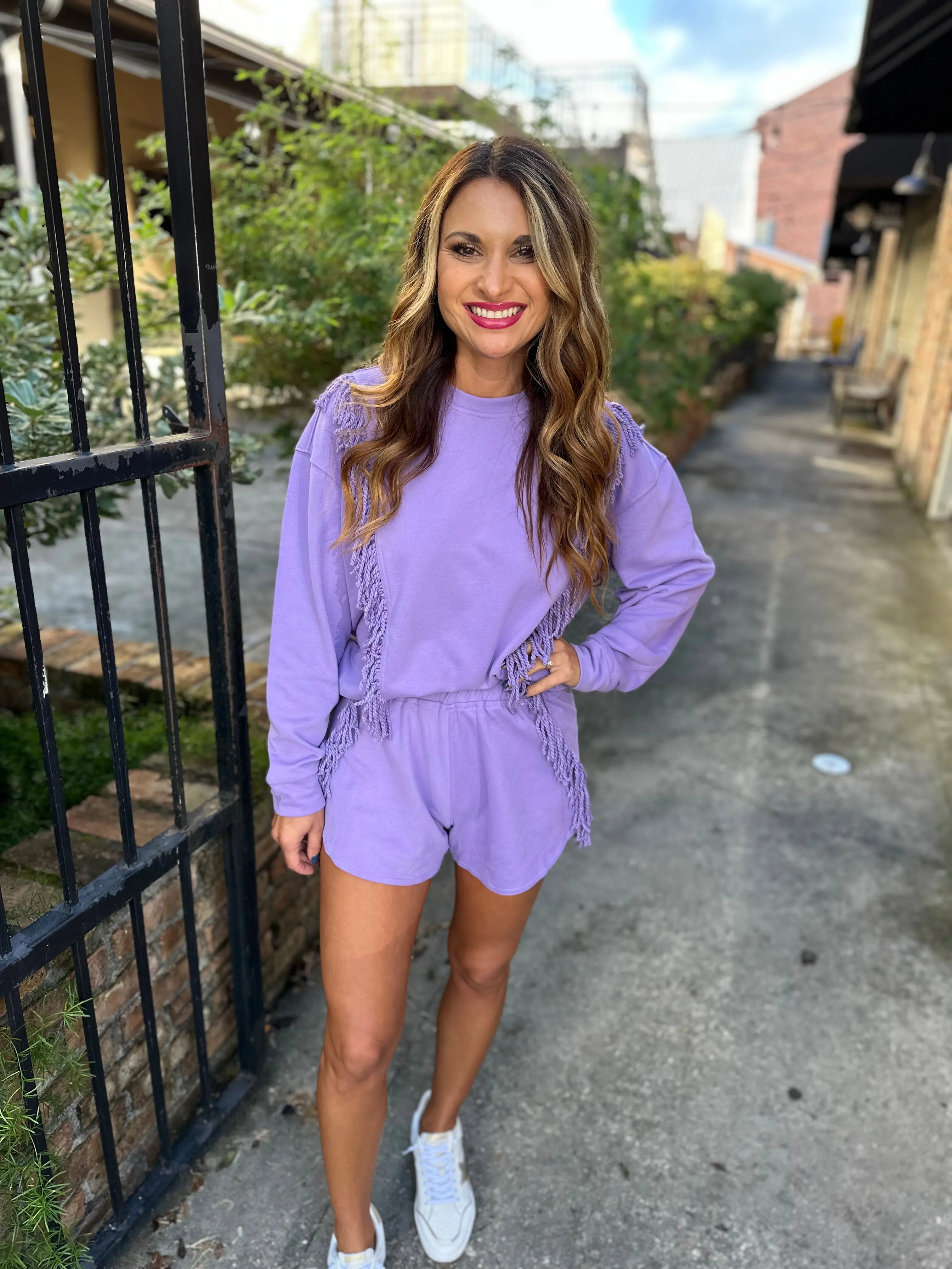Fringe Sweatshirt- Purple
