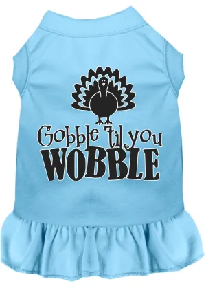 Gobble Til You Wobble Screen Print Dog Dress Baby Blue Med