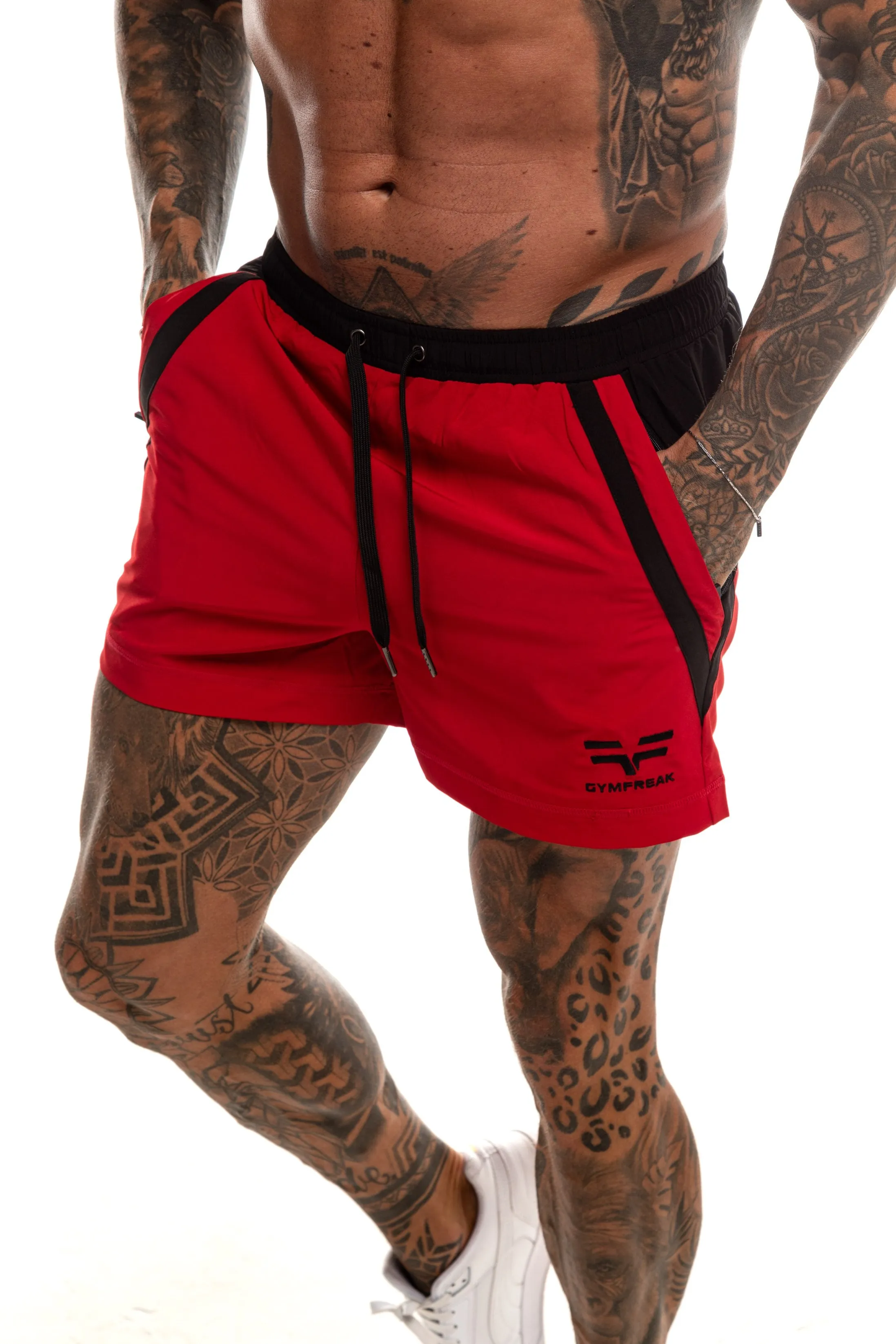 GymFreak Mens Pro Shorts - Red/Black - 3.5 inch