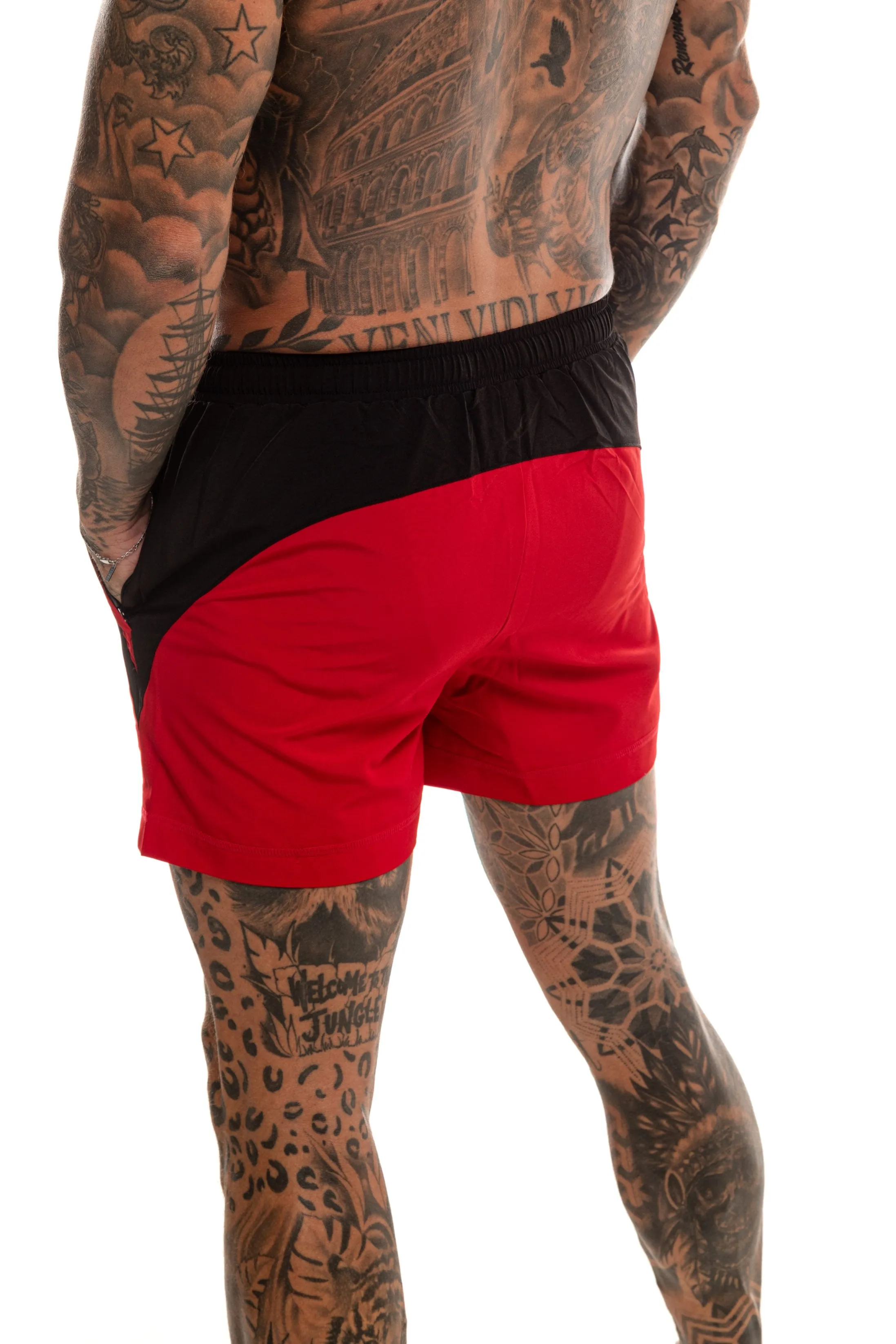 GymFreak Mens Pro Shorts - Red/Black - 3.5 inch