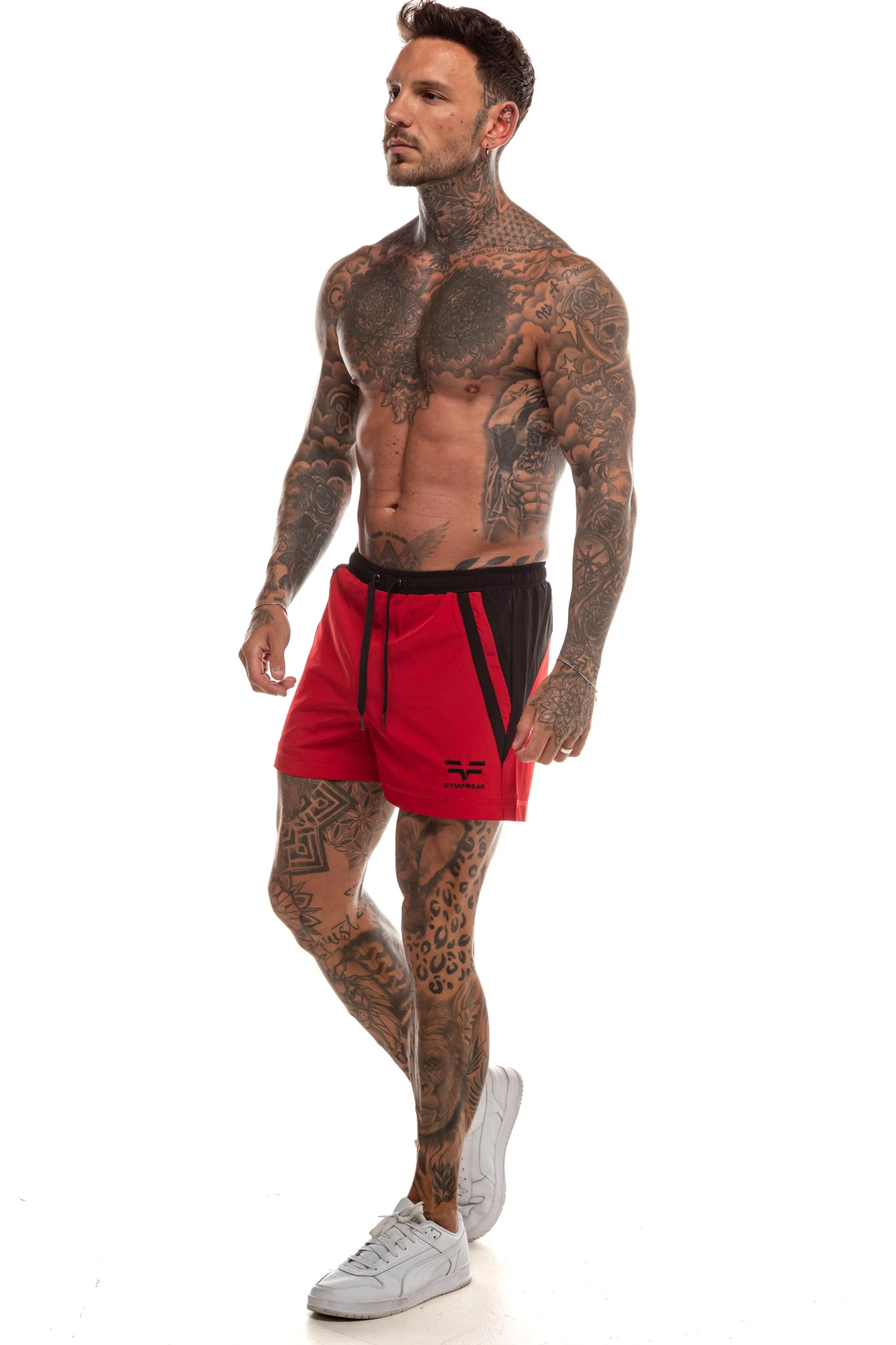 GymFreak Mens Pro Shorts - Red/Black - 3.5 inch
