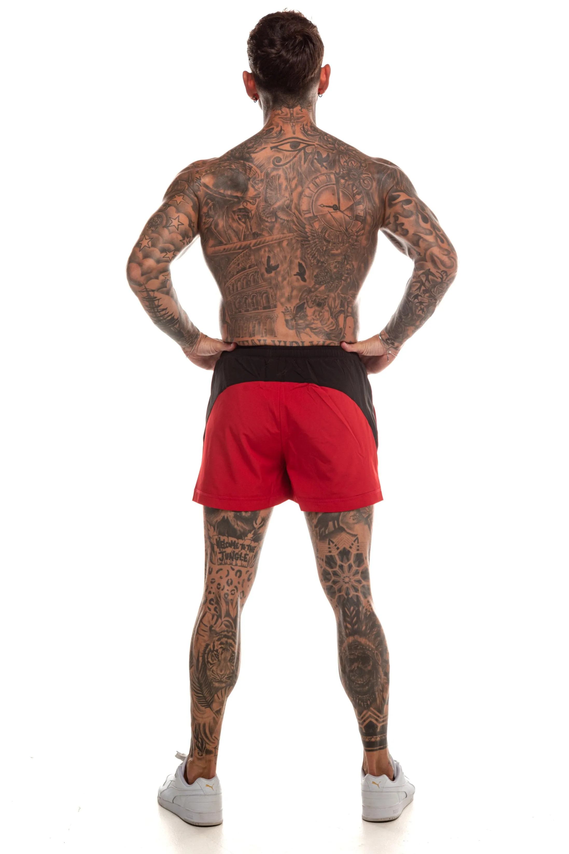GymFreak Mens Pro Shorts - Red/Black - 3.5 inch