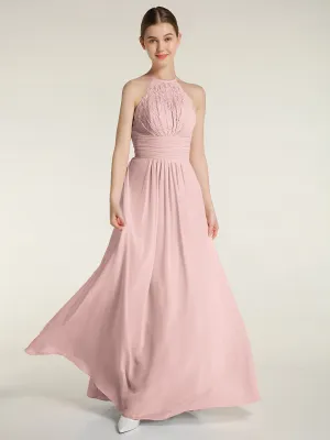 Halter Chiffon And Lace Long Dresses Dusty Rose Plus Size