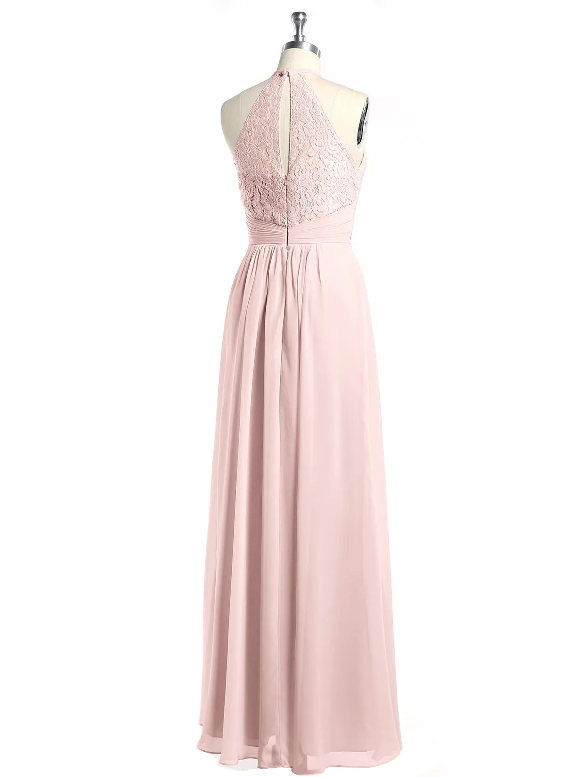 Halter Chiffon And Lace Long Dresses Dusty Rose Plus Size