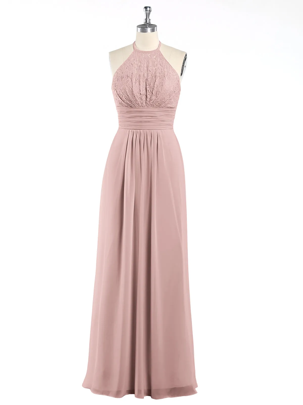 Halter Chiffon And Lace Long Dresses Dusty Rose Plus Size