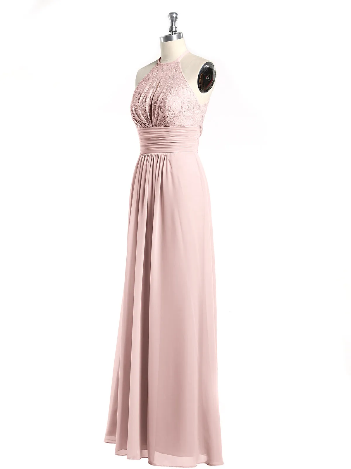 Halter Chiffon And Lace Long Dresses Dusty Rose Plus Size