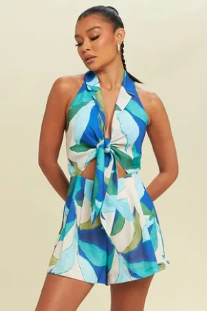 Halter Neck Abstract Romper